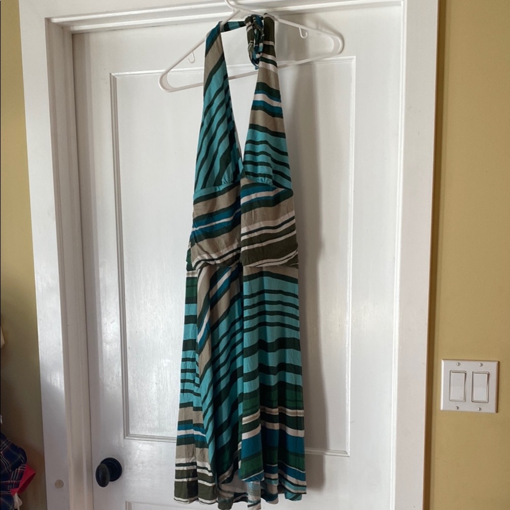 Striped Halter Dress in Blue and Green